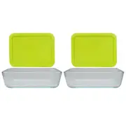 Pyrex (2) 7210 3-cup Glass Dishes & (2) 7210-PC Green Edamame Lids