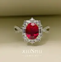 在飛比找樂天市場購物網優惠-XIUSHU高定3克拉人工紅寶石戒指純銀鑲嵌精工簡約大方