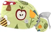 [WOSHJIUK] Working Hat 2 Pack Scrub Caps for Women,Nature Forest Cartoon Plant Animal,Tie Back Cap Adjustable Scrub Hat