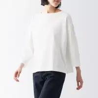 在飛比找博客來優惠-【MUJI 無印良品】女有機棉粗織船領七分袖T恤 L 白色