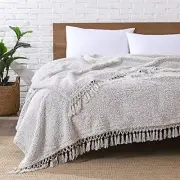 Ultra Soft Fleece Sherpa Blanket King King-104" x 90" Light Brown With Tassel