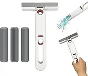 Portable Mini Mop, Self-Squeeze Mini Mop, Hand-Washable Desktop Cleaning Mop for Bathroom Kitchens Tableware Desktop Glass (3 Head+1 Squeeze Handle)