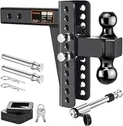 Adjustable Trailer Hitch -Drop Hitch-Tow Hitch Fits 2 inch Receiver-8inch Drop/Rise, 2" & 2-5/16" Ball Hitches for Trucks, 20,000 LBS GTW, Trailer Hitches with Anti-Theft Pin, Black