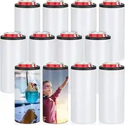 Yuxung 12 Pack Sublimation Can Cooler Blank Skinny 12 oz Graduation summer White Can Holder Insulated Stainless Steel Bottle Slim Beer Drink Tumbler Holder with Brush Coaster Wedding End of Year Gift