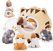 OUOZZZ Cat Stuffed Animal House – Plush Kitten Toy Set with 4 Soft Cats – Interactive & Travel-Friendly Playset for Toddlers & Kids – Huggable, Portable Birthday for Baby Girls