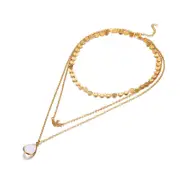 3Pcs Bohemian Peace Pigeon Multi-layer Necklace Water Drop Pendant Alloy Chain Charm Necklace