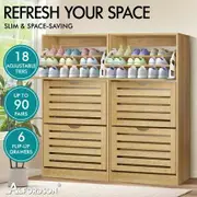 ALFORDSON 2x Shoe Cabinet Organiser Storage Rack Flip Drawers 45 pairs Wood