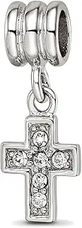 [JewelryWeb] 925 Sterling Silver Reflections Rhod Plated Crystals From Religious Faith Cross Bead 19.72x1.41mm Wide-Bead Charm Pendant Necklace for Women