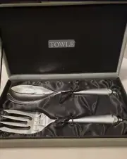 2 pcs Towle Serving Set Spoon Fork NIB Silver Plated Copenhagen Frosted Handle