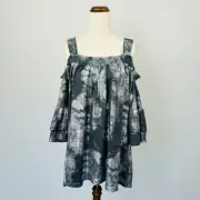Virtuelle Taking Shape Top Blouse Silver Metallic Bell Sleeve Size S 16 - 18