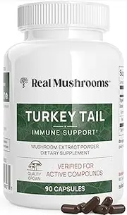 Organic Turkey Tail Mushroom Extract Capsules by Real Mushrooms - Immune Booster - 90 Capsule Supplement