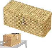 Cable Box,Woven Cord Management Box for Desk | Lidded Design Household Storage Basket Decoration Case for TV Wires, USB Hub, Power Strip