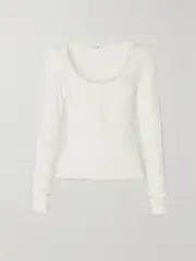 [FRAME] FRAME - Ribbed Stretch-modal Top - White - medium medium White