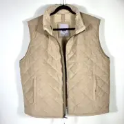 Rainforest Micro Oxford Faux Shearling Lined Diamond Quilted Vest XL In Hazelnut