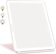 WEILY Portable Travel Makeup Mirror with 72 LED Lights, Touch Screen Three Colors Dimmable Lighted Makeup Mirror, 2000 mAh USB Rechargeable Lighted Vanity Mirror,Compact Foldable Travel Mirror