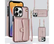 Iphone 11 Pro Leather Magnetic Detachable Wrist Strap Card Holder Wallet Case -Rose gold