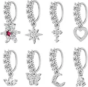 [6ixGosh] Dangle Nose Rings Hoop for Women Septum Nose Piercing Jewelry Cartilage Earring CZ Flower Leaf Star Butterfly Daith Tragus Helix Lip Piercing, Silver Gold Rose Gold