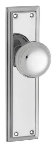 Tradco Richmond Door Knob on Long Backplate Chrome Plated
