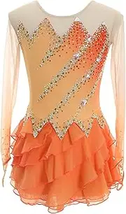 [Zagitova] Figure Skating Dress for Girls Gradient with Shiny Rhinestone Patchwork Womens Competition Dance Outfits