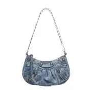 Borsa Le Cagole Mini Con Catena In Denim Bleached Bb Monogram da Donna in Blu One size Blue