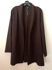 NWT Eileen Fisher Tencel blend Shawl Collar Coffe Open Front Cardigan Sz L $298