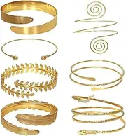 [BEANPRECOY] 7 Pieces Adjustable Gold Arm Cuff Set for Women Minimalist Swirl Open Wide Wire Bracelet Bangle, Upper Arm Band Jewelry, Stylish Arm Bangle