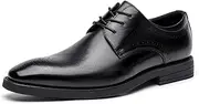 ZJSCNBE Men's Leather Shoes Top Layer Cowhide Business Dress Shoes Men's Genuine Leather British Brock Carved Wedding Shoes(Black,41)