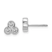 14k White Gold 3-stone Real Diamond Earrings