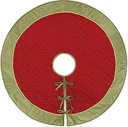 Peking Handicraft Red and Green Gold Cord Velvet Tree Skirt, 31PA223C52RD, 52x52