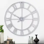 CLXEAST Large Modern 30 Inch Wall Clock Silver, Oversized Big Roman Numeral M...
