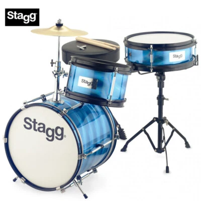 Stagg TIM-312JR Ultra Deluxe Retro Style Kids Drum Set - BLUE + Sticks, Cymbals