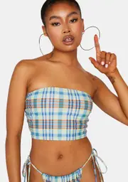 [Dolls Kill] Colour Plaid Troya Tube Bikini Top