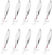 uxcell Fishing Spoons, 10 Pcs 3/4 oz Fishing Lures Casting Spoon Treble Hooks Jigs Hard Metal Spinner Baits for Freshwater Saltwater Salmon, Silver Tone