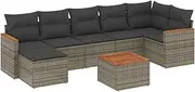 vidaXL Garden Sofa Set - 8 Piece Outdoor Poly Rattan Grey Sectional with Cushions - Modular Patio Lounge Furniture