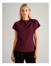 [Basque] Textured Gathered Top in Aubergine
