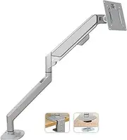 Monitor Arm Gas Single Monitor Arm, Gas Spring Single Monitor Mount up to 32" and 19.8 lbs, Adjustable Aluminum Monitor Arm Desk Mount with C-Clamp and Grommet Base Monitor Desk Mount(Silver)