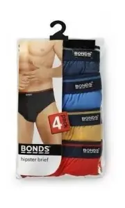 Mens Bonds 4 Pack Action Hipster Briefs Brief Jocks Underwear - Blue/Yellow/Red