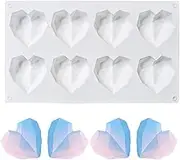 8 Grid Diamond Heart Silicone Cake Chocolate Mold Silicone Baking Pan Mold for DIY Cake Dessert 3D Diamond Love Heart Shaped Mould for Candy Fondant Ice Cream (White, One Size)