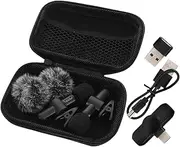 QUMIIRITY Small Clip-on Interview Microphone Cordless Lapel Mic Smart Noise Reduction Type-c and Usb Adapter for Streaming