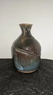 Medium Size Ceramic Jug, Black, Blue & Tan Brown Hints Glazed
