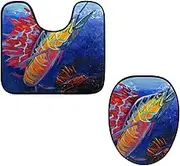 Toilet Lid Cover and U-Shaped Toilet Floor Mat Set of 2 Pieces, Cool Animal Colorful Sailfish Painting Toilet Mat Set, Machine Washable Seat Covers Non-Slip Absorbent Rugs