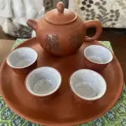 Mongbao Vintage Hand Crafted Mini Sand Tea Set With Storage Box RARE FIND