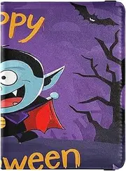 [Amooorous] Happy Halloween Cartoon Cute Vampire Leather decorative Passport and Vaccine Card Holder Combo Travel Documents Organizer Protector Passport Cover with RFID Blocking Lightweight, Happy Halloween