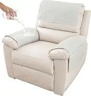GYHH Sofa Armrest Cover, Headrest Cover for Recliner Chair Arm Cover,Armchair Slipcover Nonslip Quilted Furniture Protector for Pets Leather Sofa Couch (Ivory-1,1 Seat Recliner | 3 pc)