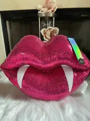 NWT RACHEL ZOE Sequin Pink Vampire Shaped Lips Halloween Pillow