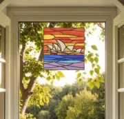 Tiffany Style Sydney Opera House Stained Glass Window Panel Suncatcher 12x12in