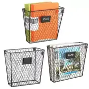Wall Mounted Magazine Holder, Storage Organizer w/ Chalkboard Labels, Set of 3