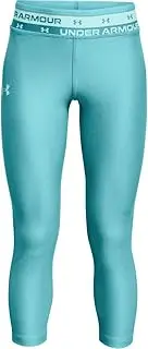[Under Armour] Girls' HeatGear Armour Heather Crop , Cosmos Medium Heather (476)/Breeze , Youth Large