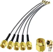 TUOLNK IPX MHF1 to SMA Extension Cable, SMA Male to MHF1 UFL Female RF WiFi Pigtail Grey Cable for Network Card 1.13mm Coaxial Coax Cable Low Loss 6inch (15cm) 5Pack