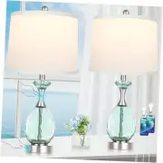 26" Coastal Glass Table Lamps Set of 2, 3-Way Dimmable Touch Control Blue